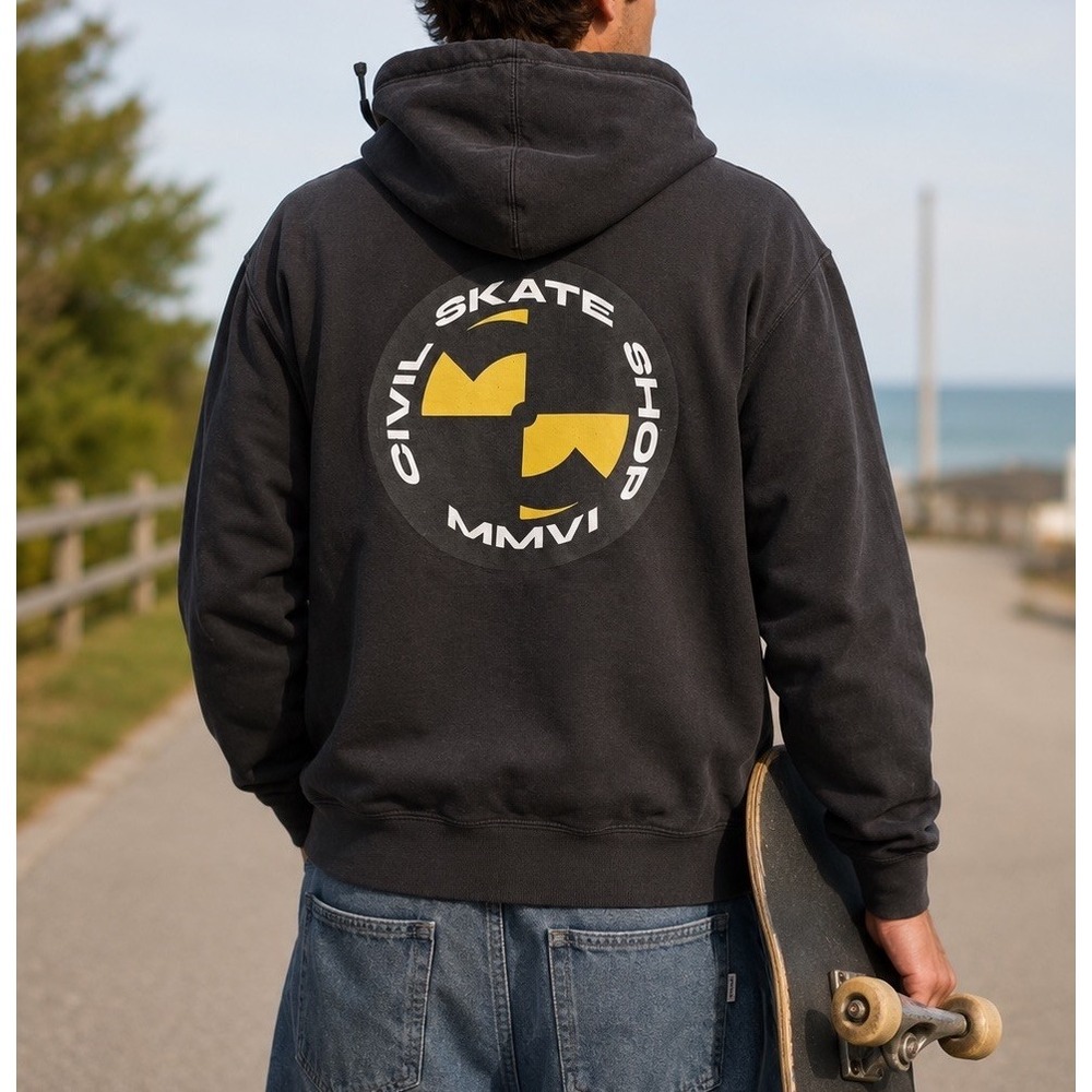 Civil RI Skate Shop Skateboarding Hoodie Mens L Black Full Zip Sweatshirt Jacket